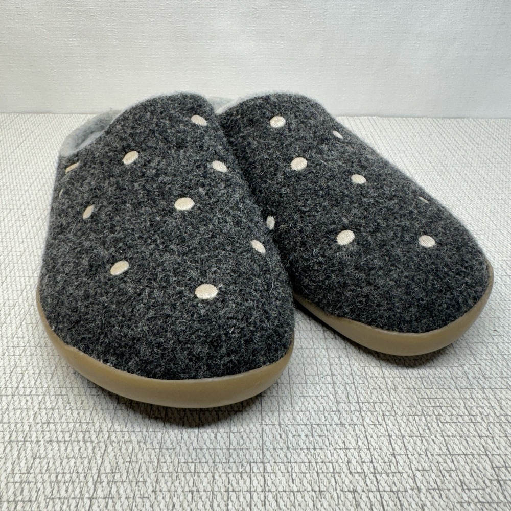 Cosyfeet Purewool Slippers Womens 7 Grey Polka Dot Extra‎ Roomy Wool Mules Cozy
